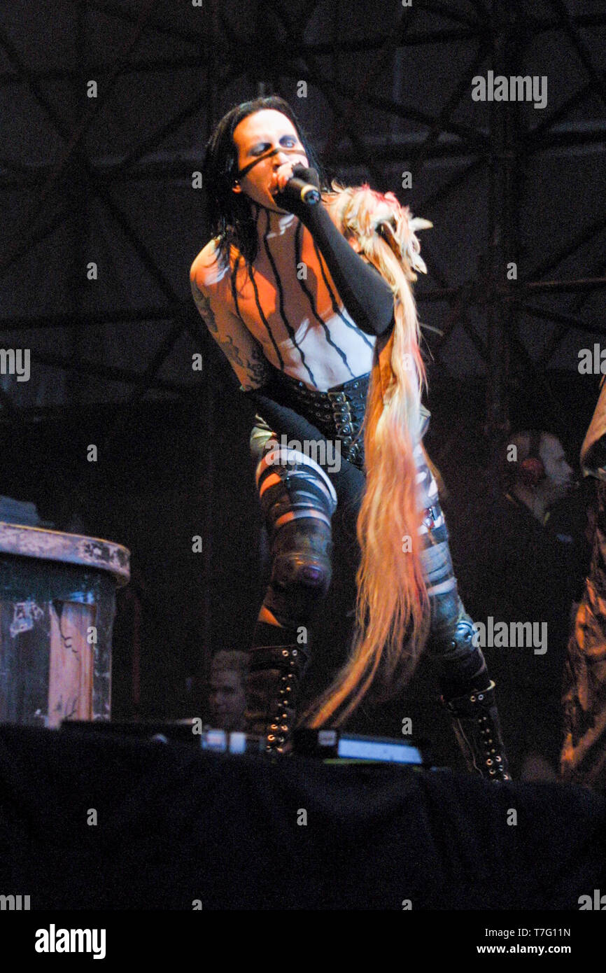 Marilyn Manson au Leeds Festival 2001, Angleterre, Royaume-Uni. Banque D'Images