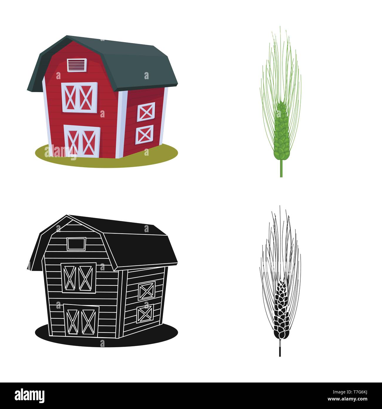 L'orge,grenier,industrie,bâtiment,hiver,printemps,automne,dur,spike,remise,vert,Culture,chalet,estate,or,agriculture,agriculture,plantes,seigle blé,maïs,grain,récolte,ferme,,champ,set,icône,,illustration,collection,isolé,design,graphisme,élément,signe, vecteurs vecteur , Illustration de Vecteur