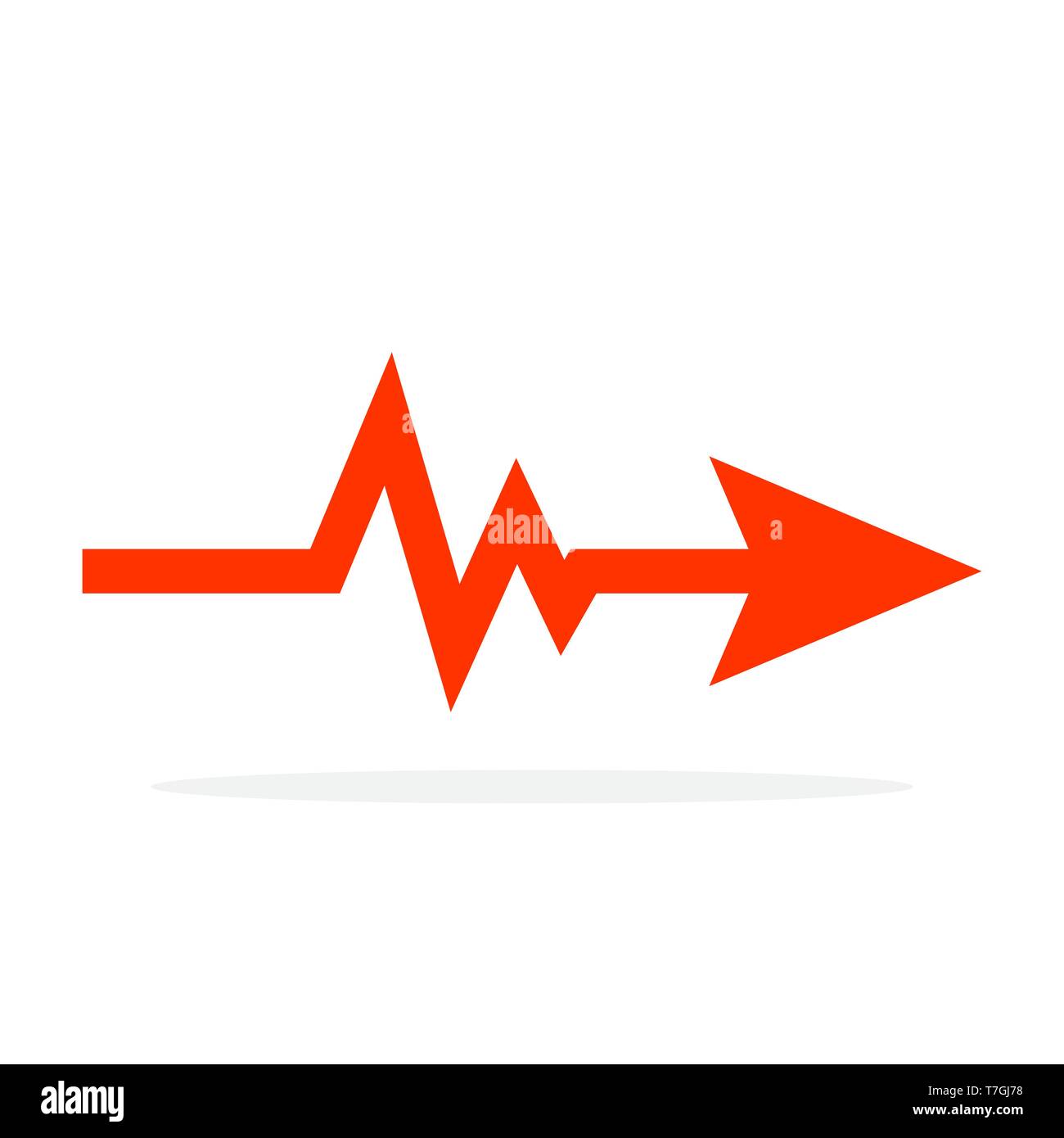 Flèche rouge avec l'icône de pulsation. Vector illustration. Signe de l'électrocardiogramme isolés. Illustration de Vecteur