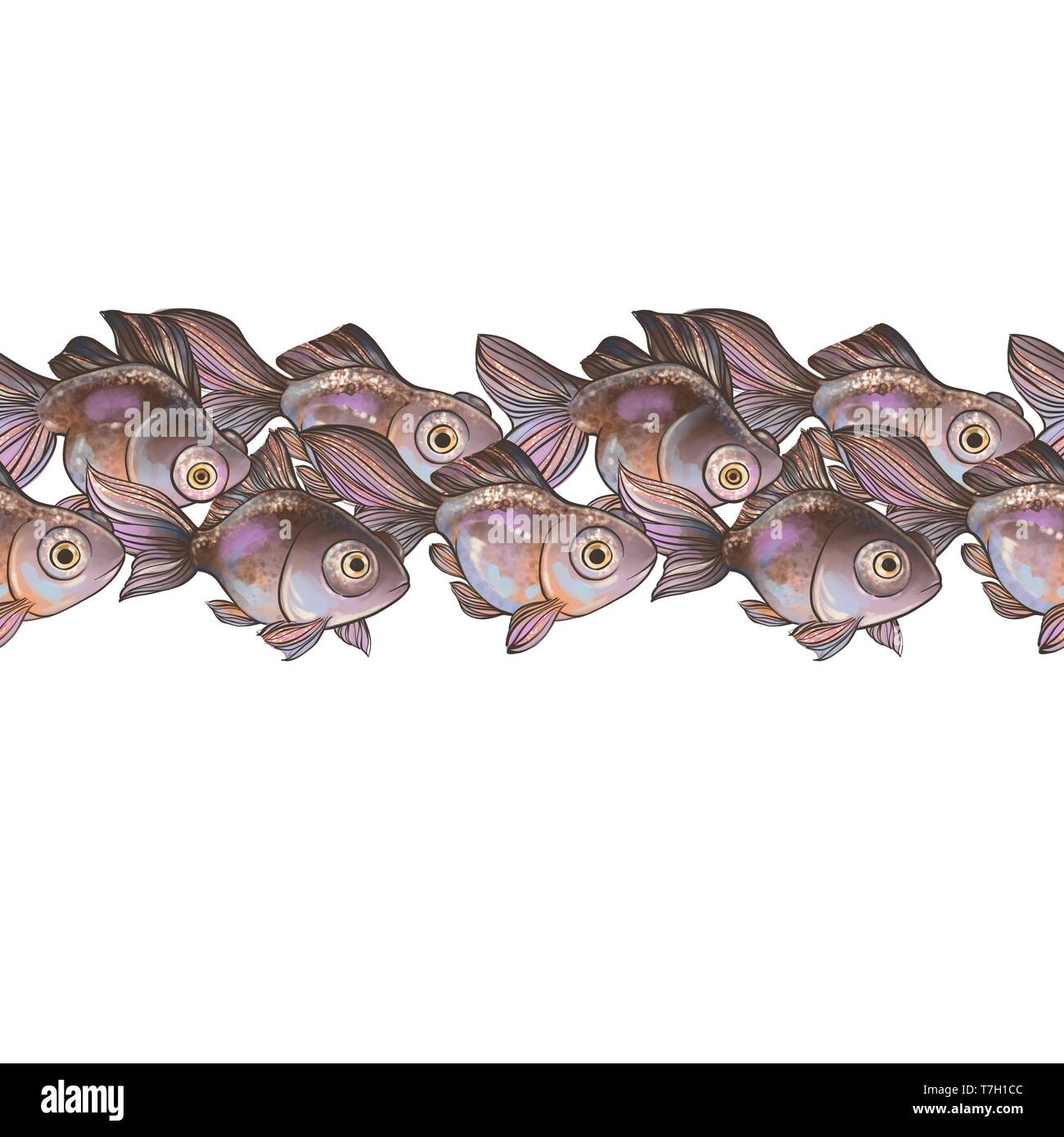 Bordure décorative transparente avec les poissons rouges Banque D'Images