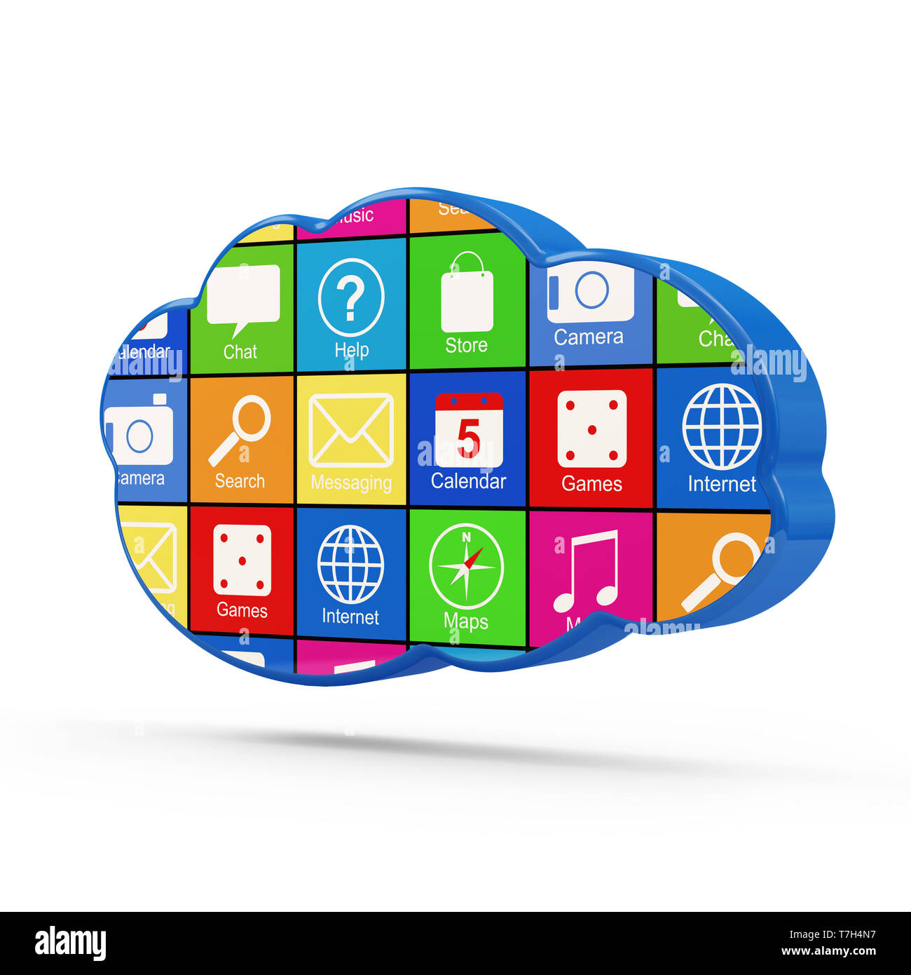 Symbole du Cloud Computing avec des apps isolé sur fond blanc Banque D'Images