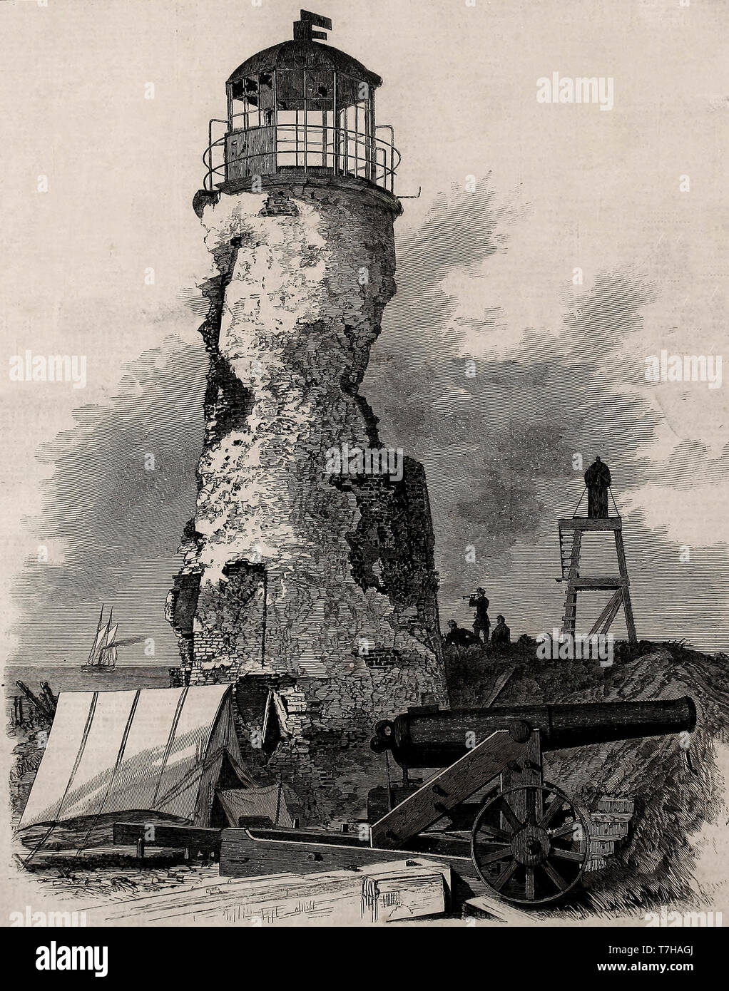 Le phare à Fort Morgan, le port de Mobile, après l'abandon au cours de la guerre civile aux États-Unis, 1864 Banque D'Images