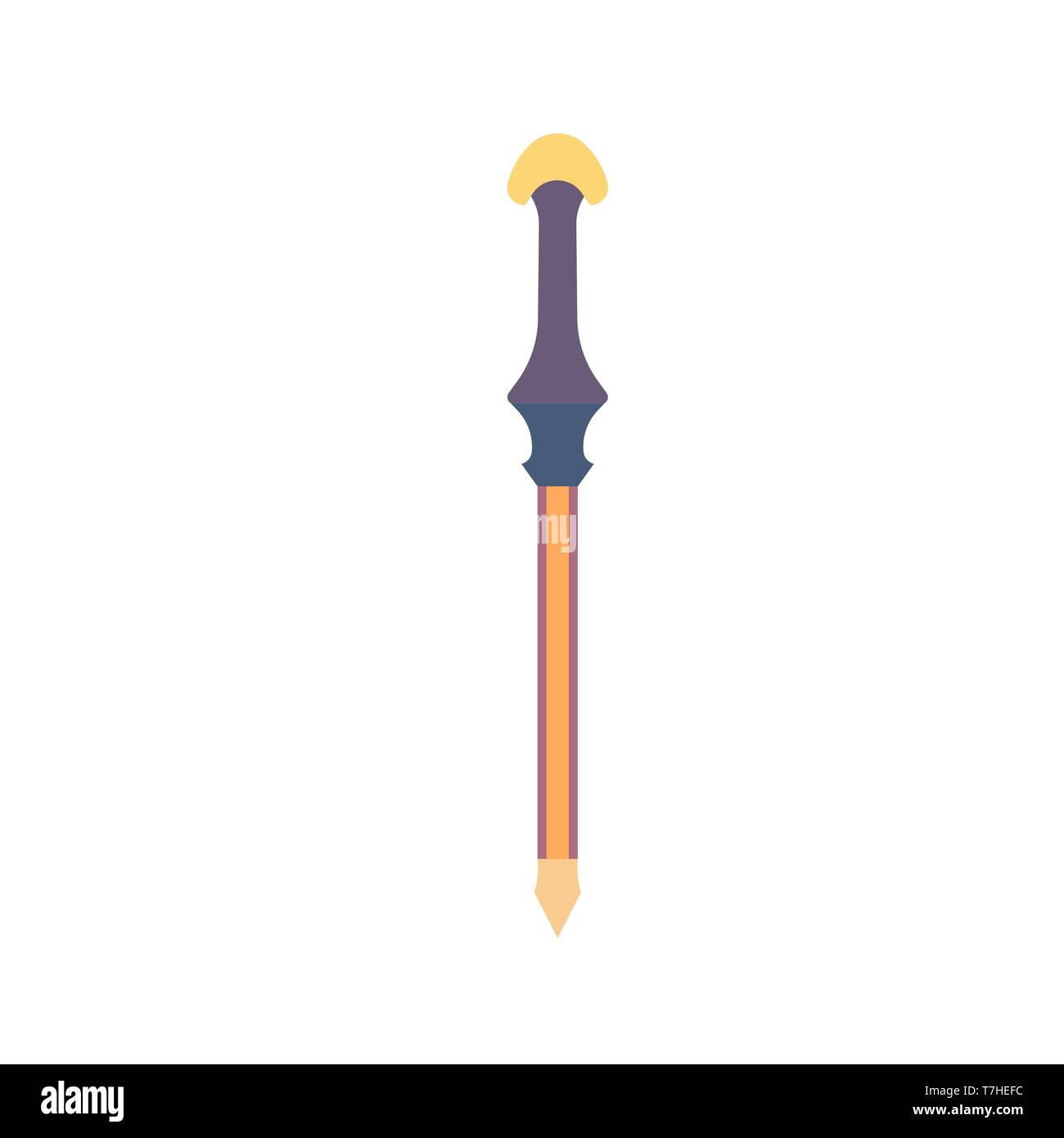 Vector illustration isolé sceptre couronne royale roi médiéval icône. Arrière-plan blanc design dessin animé d'or Golden Illustration de Vecteur