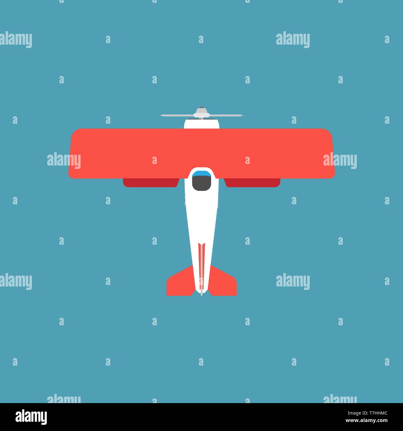 Haut rouge biplan voir l'icône vecteur de transport. Aile moteur avion aventure véhicule concept. Vntage illustration Illustration de Vecteur