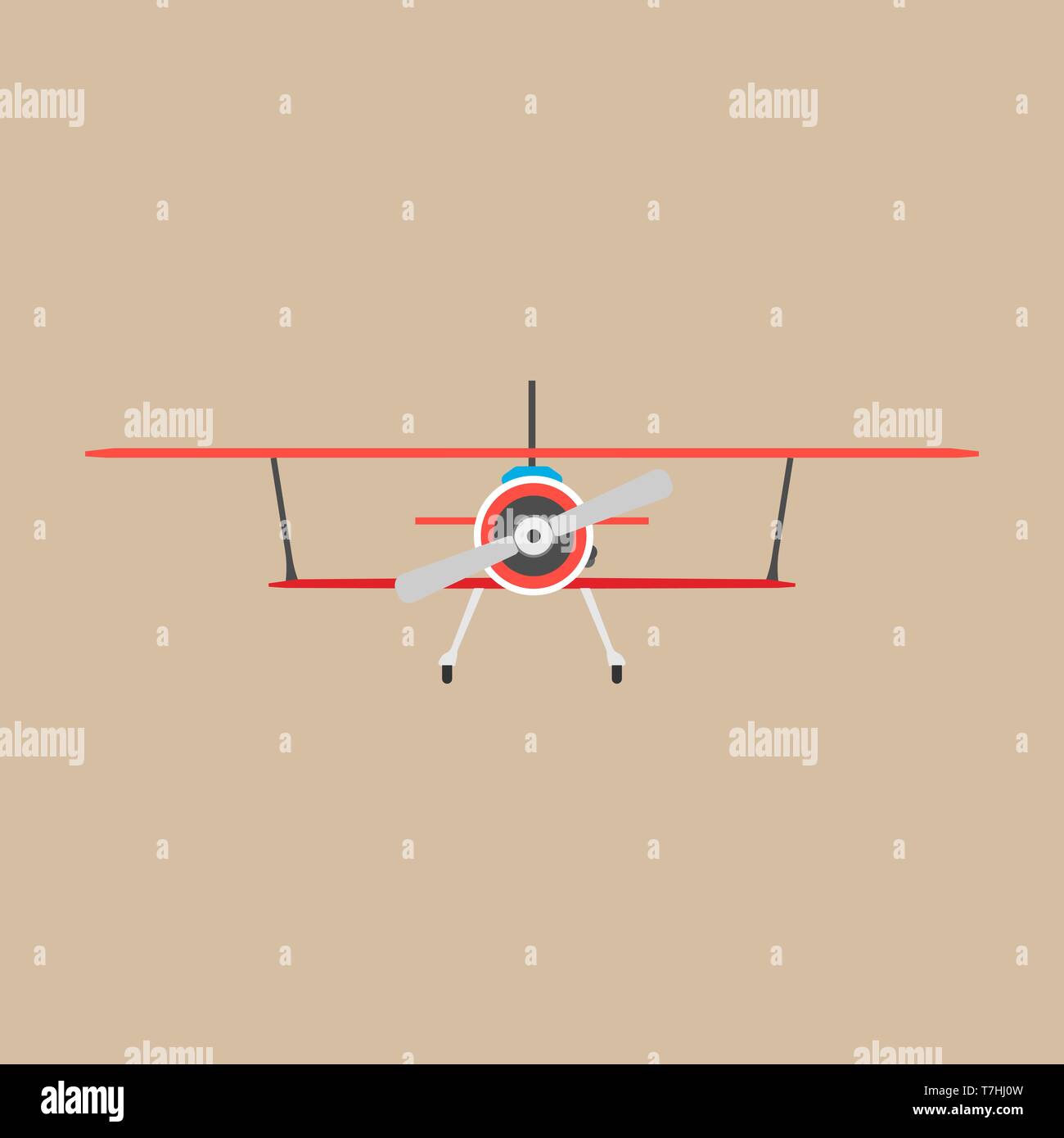 Vue avant rouge biplan icône vecteur de transport. Aile moteur avion aventure véhicule concept. Vntage illustration Illustration de Vecteur