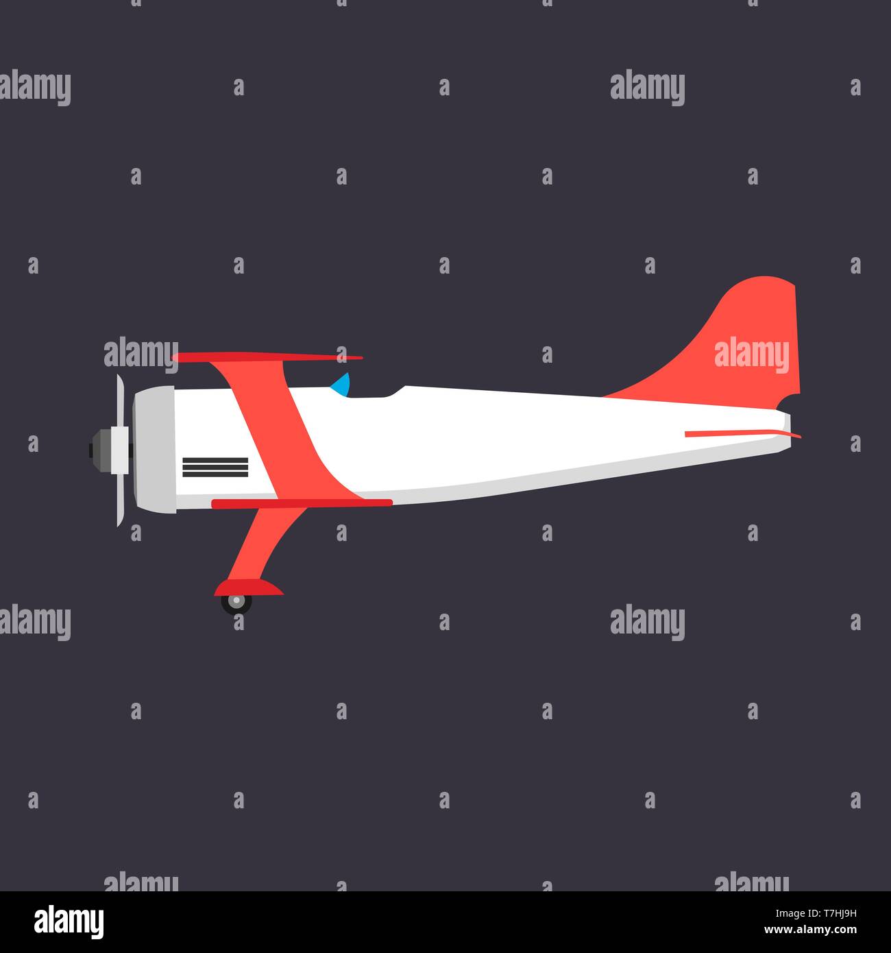 Vue côté rouge biplan icône vecteur de transport. Aile moteur avion aventure véhicule concept. Vntage illustration Illustration de Vecteur