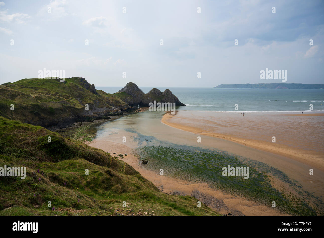 Une vue générale des trois falaises Bay sur la péninsule de Gower dans l'ouest du pays de Galles, Royaume-Uni. Banque D'Images