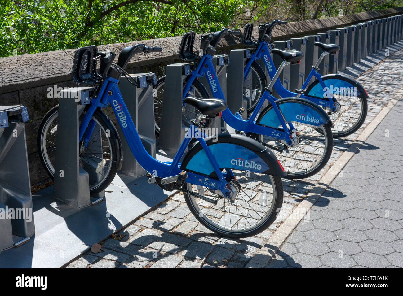 Citi Bike station d'accueil à Central Park West, Upper Manhattan, New York City, USA Banque D'Images
