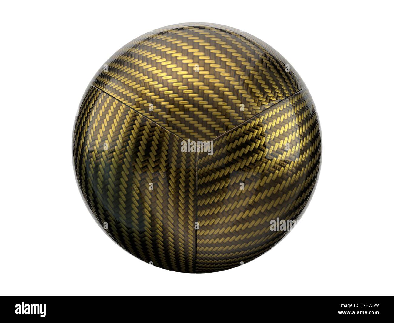 Sphère en fibre de carbone d'or sur fond noir. 3d illustration Banque D'Images