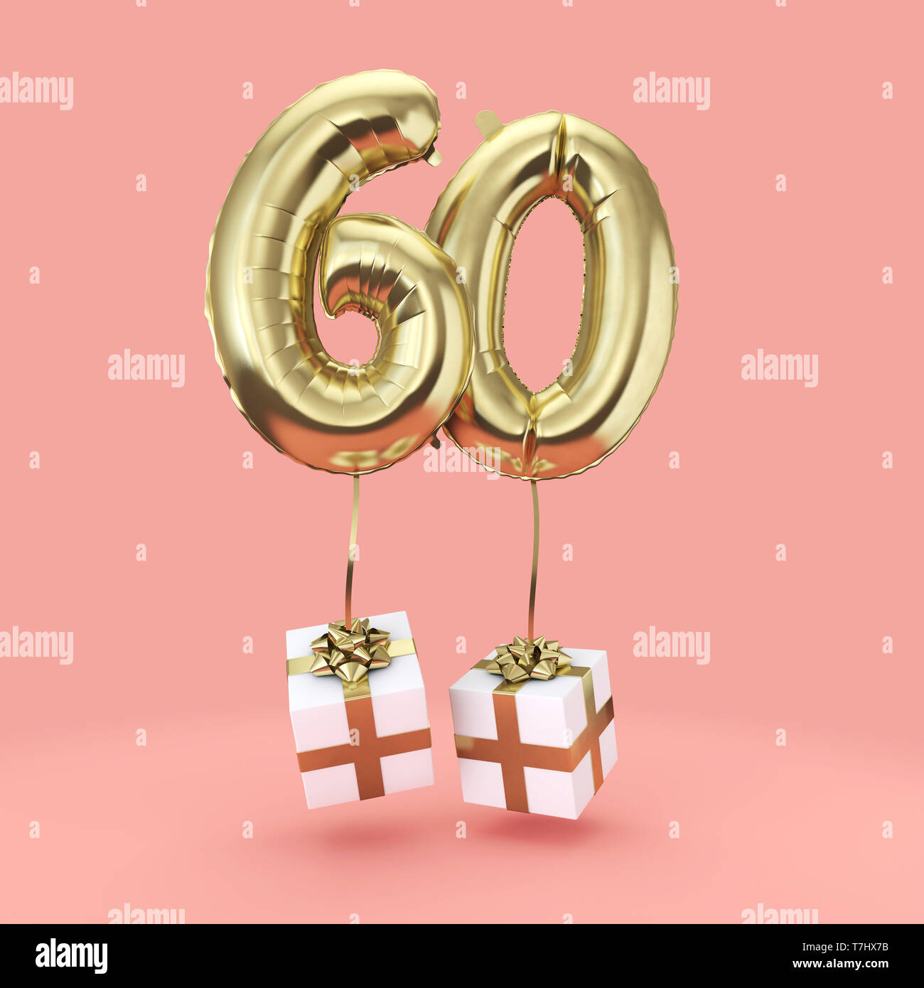 Numéro 60 anniversaire ballon hélium d'aluminium avec des présents. 3D  Render Photo Stock - Alamy