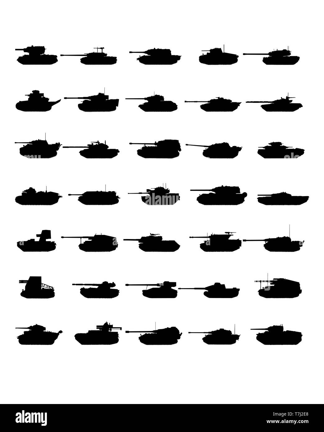 L'icône du réservoir guerre vecteur conception militaire armée isolés ensemble silhouette machine design feu défense de la force Illustration de Vecteur