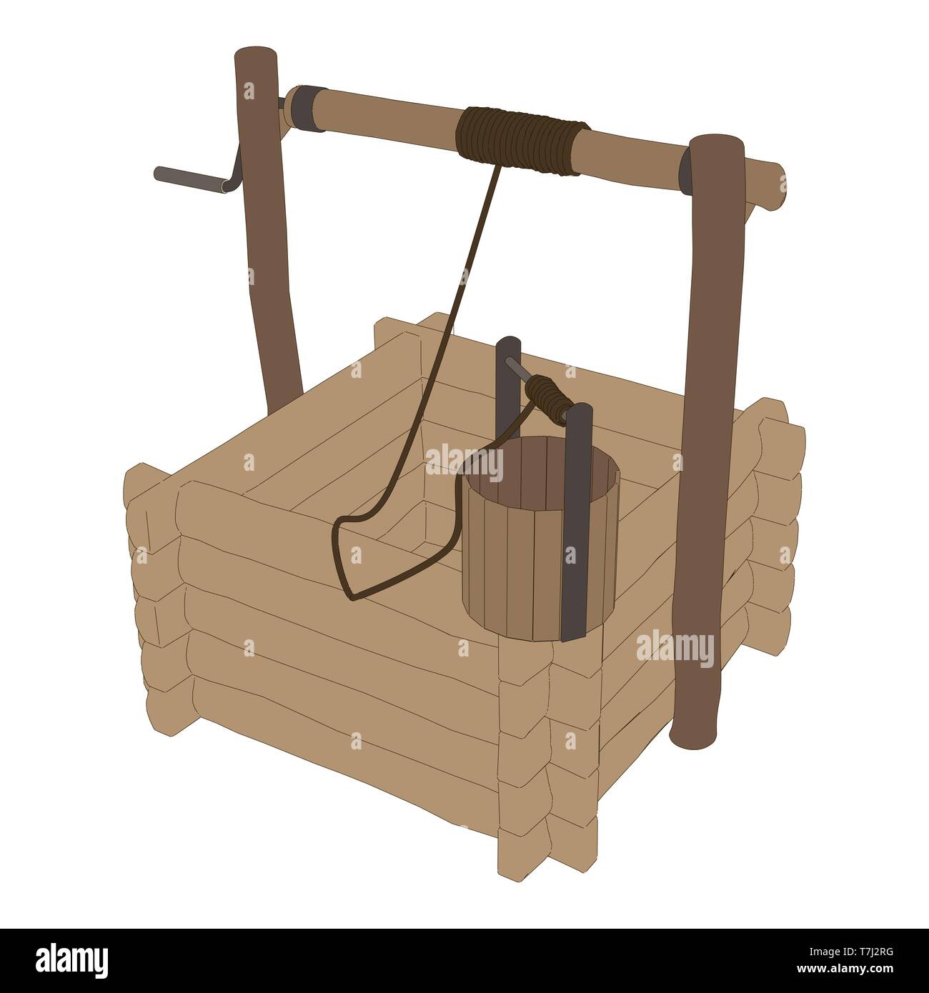 L'eau de puits en bois vieux vector illustration icône godet toit isolé de la ferme du village d'arrière-plan Illustration de Vecteur