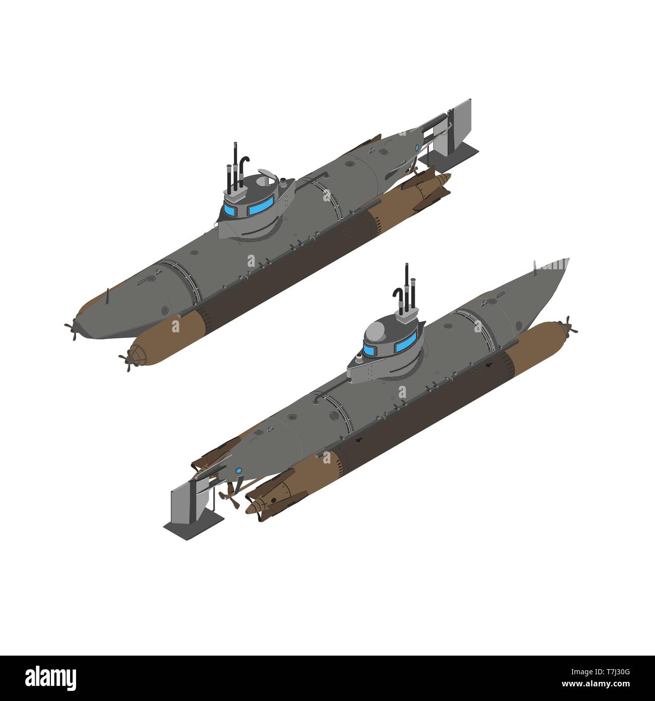 Télévision isométrique sous-marin navire d'illustration vectorielle, icône du design de la défense mer isolés Illustration de Vecteur