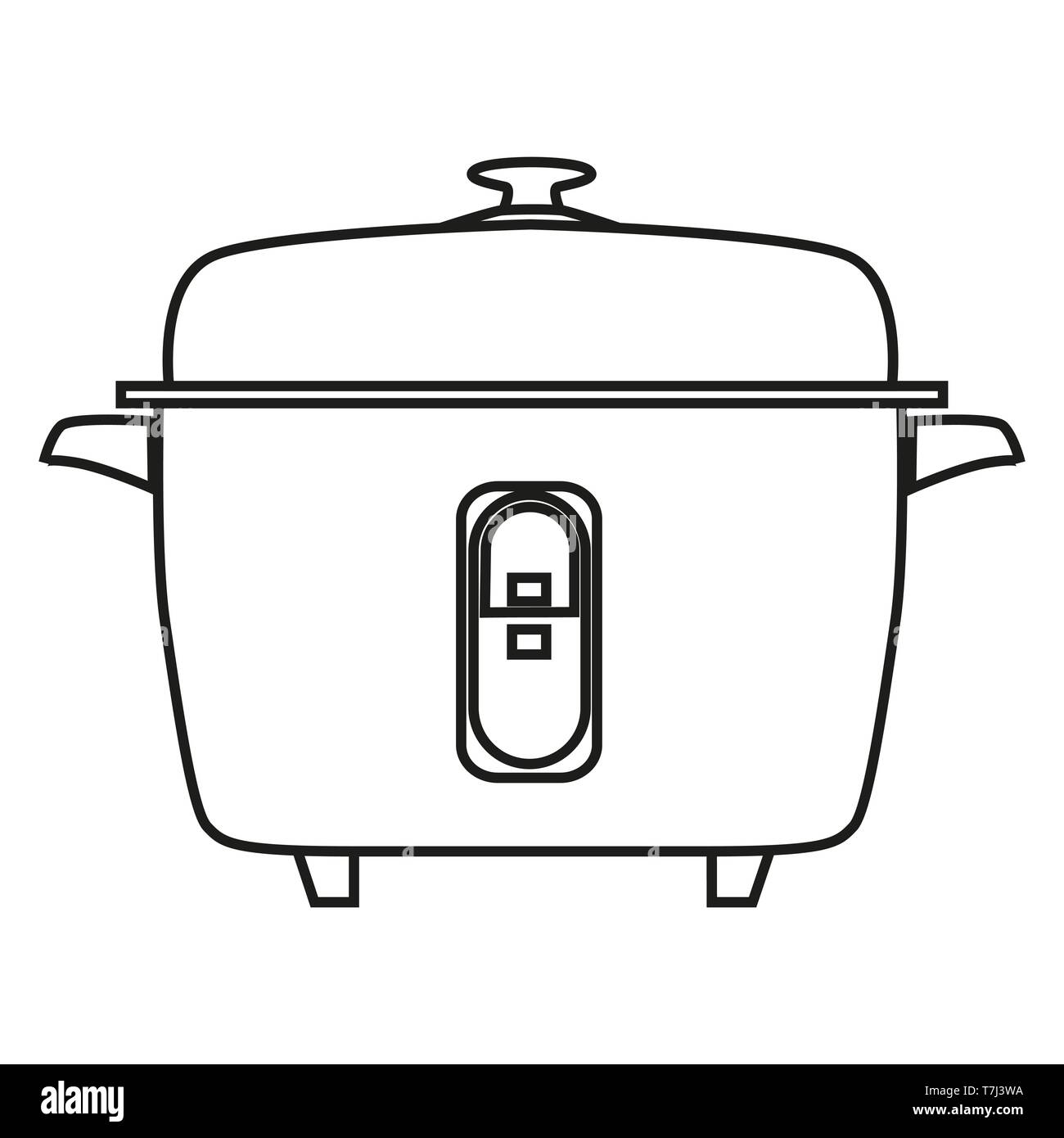 Cuiseur à riz icône ligne isolé sur fond blanc. Décrire l'équipement noir fin de vecteur à la personne. Illustration de Vecteur