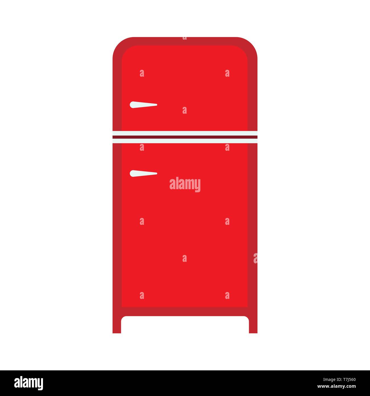 Réfrigérateur électrique intérieur frais rouge meubles gel glacière. Vue avant Réfrigérateur Télévision vector icon Illustration de Vecteur