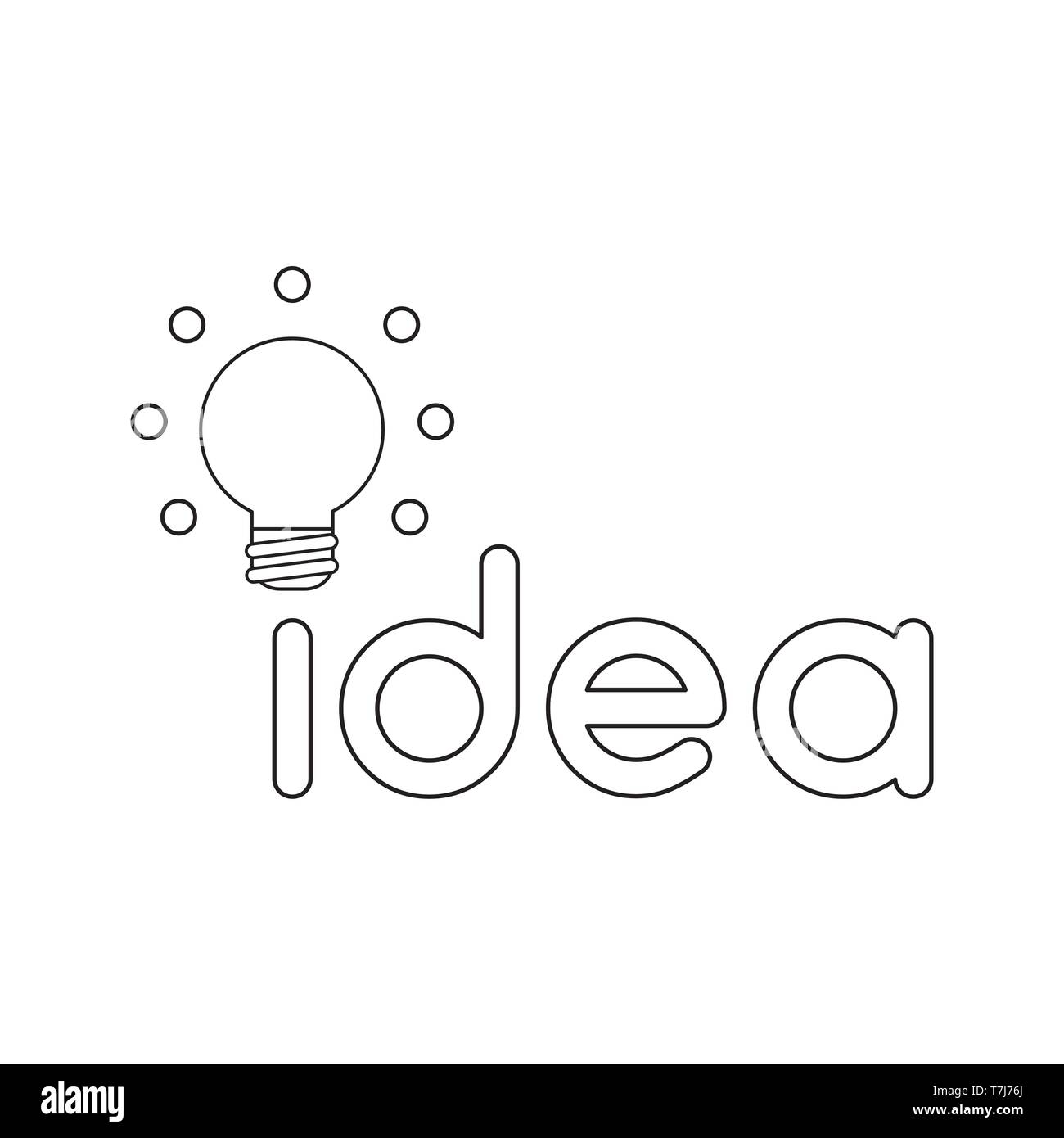 Icône vecteur concept d'idée mot avec ampoule incandescent. Contours noirs. Illustration de Vecteur
