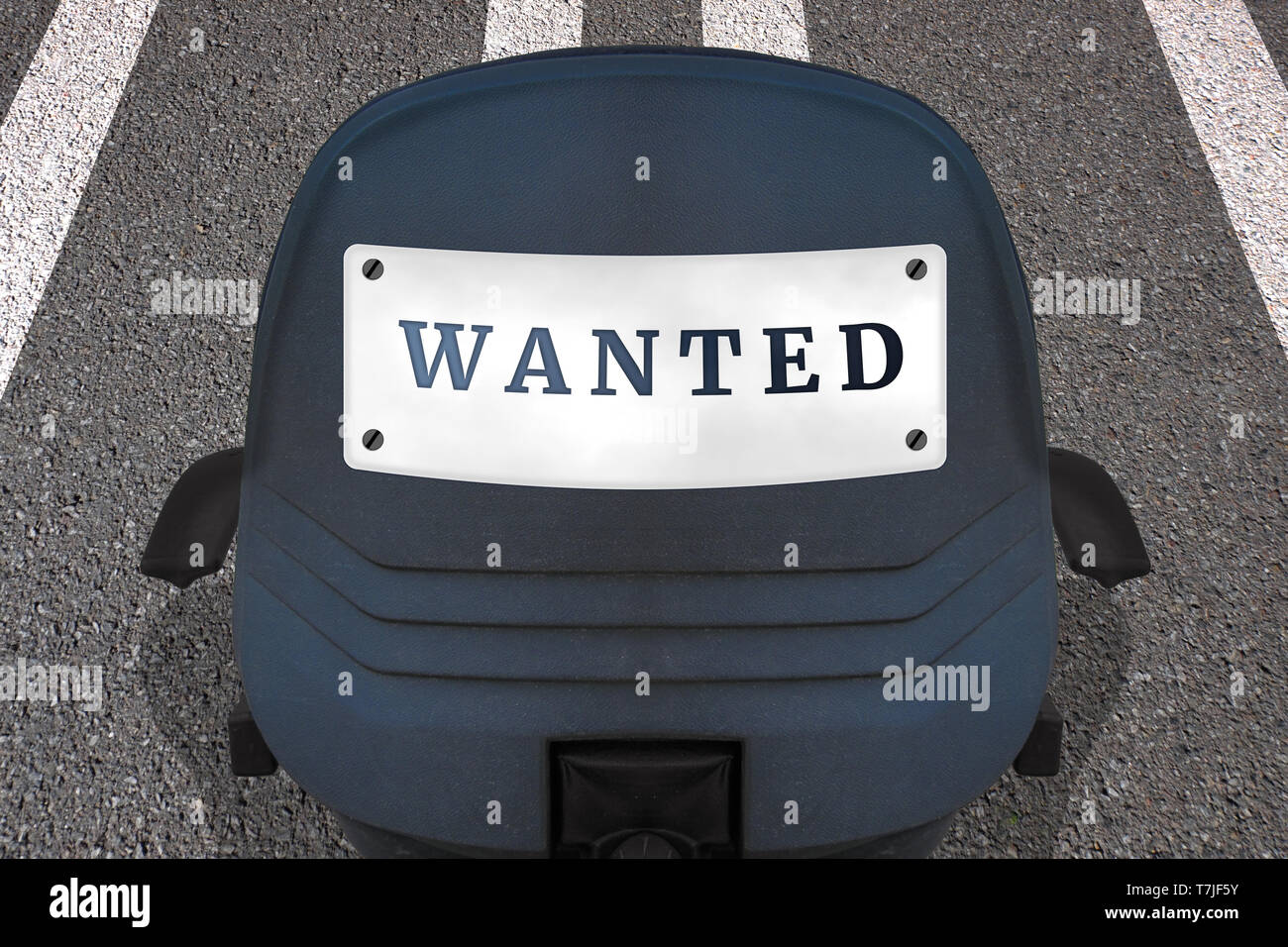 Ressources humaines Recrutement concept de l'affiche. Texte recherché. Chaise de bureau sur la piste ou sur la route en position de départ. ID Voiture sur plaque arriere avec inscrip Banque D'Images