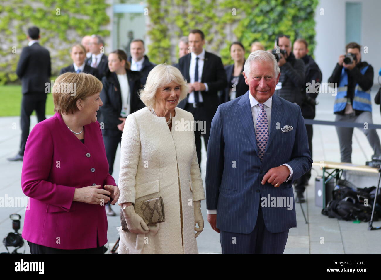 07.05.2019, Berlin, Allemagne, Angela Merkel et le Prince de Galles, Charles, et la duchesse de Cornouailles, Camilla à la chancellerie. Banque D'Images