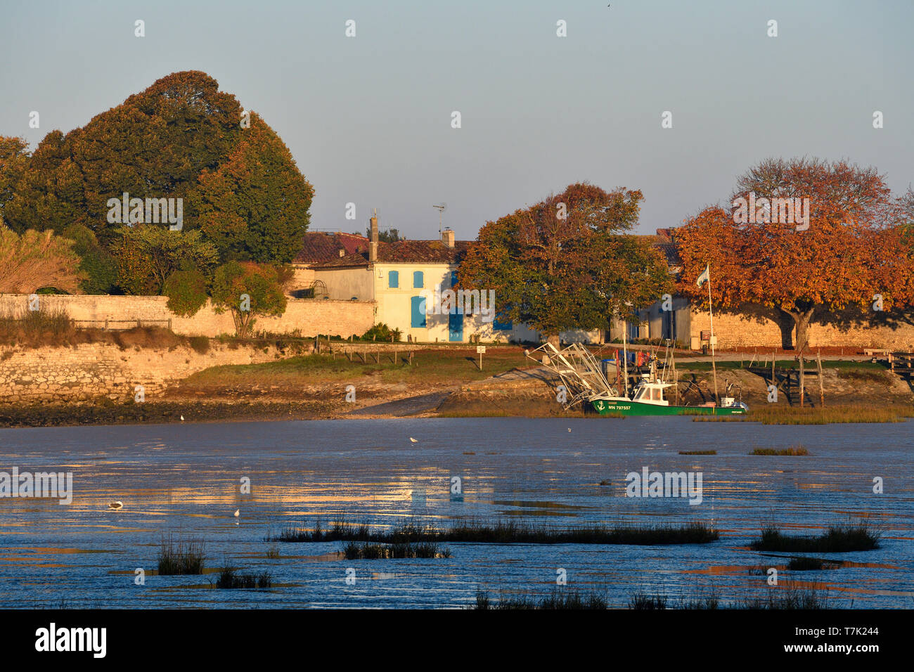En France, en Charente Maritime, l'estuaire de la Gironde, Saintonge, Talmont sur Gironde, étiqueté Les Plus Beaux Villages de France (les plus beaux villages de France), le port Banque D'Images