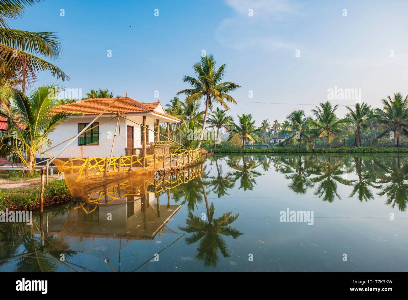 L'Inde, Etat du Kerala, district de Kollam, Munroe island ou Munroturuttu, Inland Island au confluent de la Rivière du lac Ashtamudi et Kallada, Munroe Island Lake Resort guest house Banque D'Images