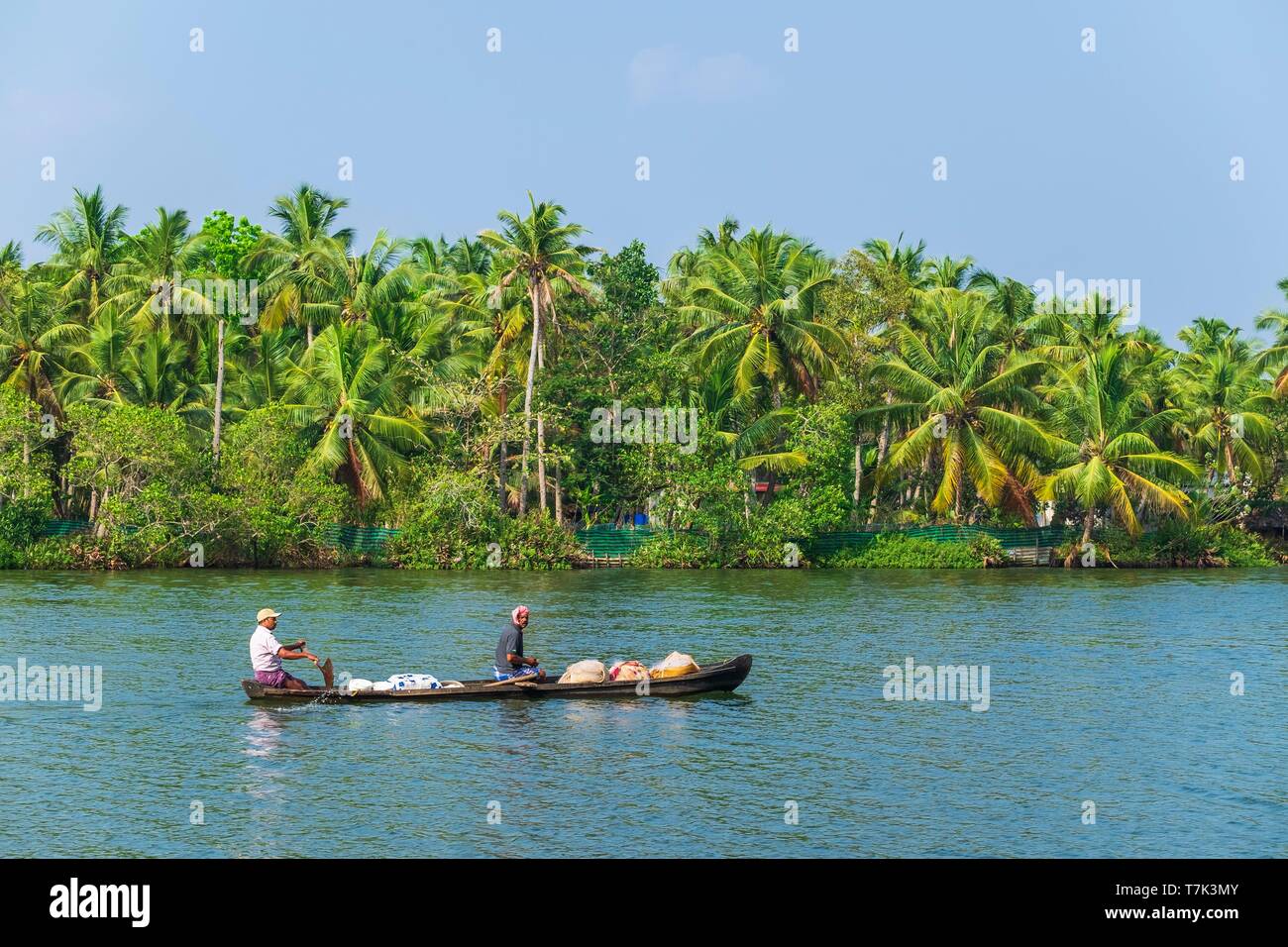 L'Inde, Etat du Kerala, district de Kollam, Munroe island ou Munroturuttu, Inland Island au confluent de la Rivière du lac Ashtamudi et Kallada, backwaters (lagunes et canaux réseaux) Banque D'Images