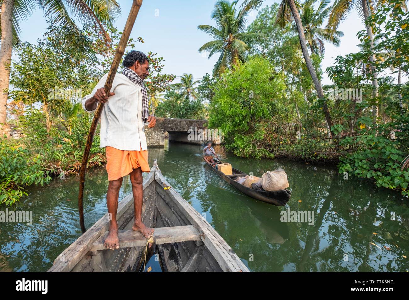L'Inde, Etat du Kerala, district de Kollam, Munroe island ou Munroturuttu, Inland Island au confluent de la Rivière du lac Ashtamudi et Kallada, backwaters (lagunes et canaux réseaux) visites en bateau Banque D'Images