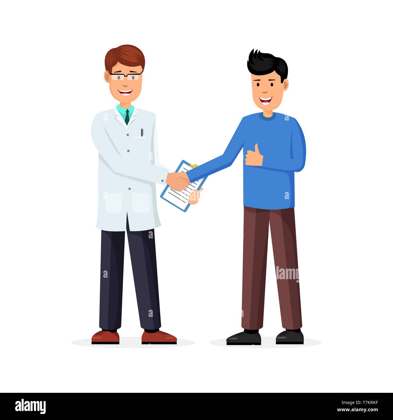 Serre la main du patient avec le médecin télévision design style vector illustration vectorielle. Consultation médicale ou examen concept Illustration de Vecteur