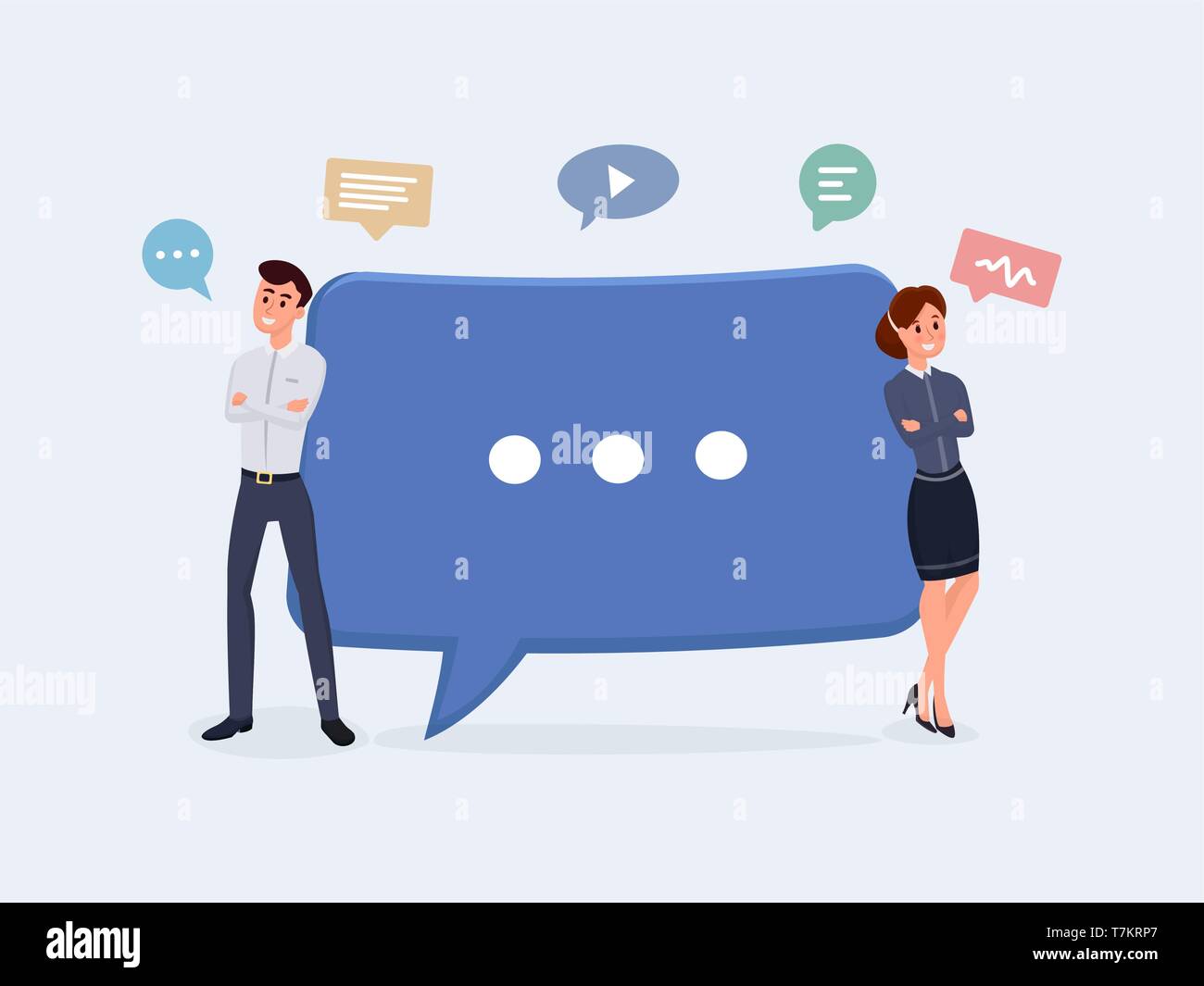 Les gens d'affaires avec les bulles. Concept de communication, de discuter affaires news vector illustration Illustration de Vecteur