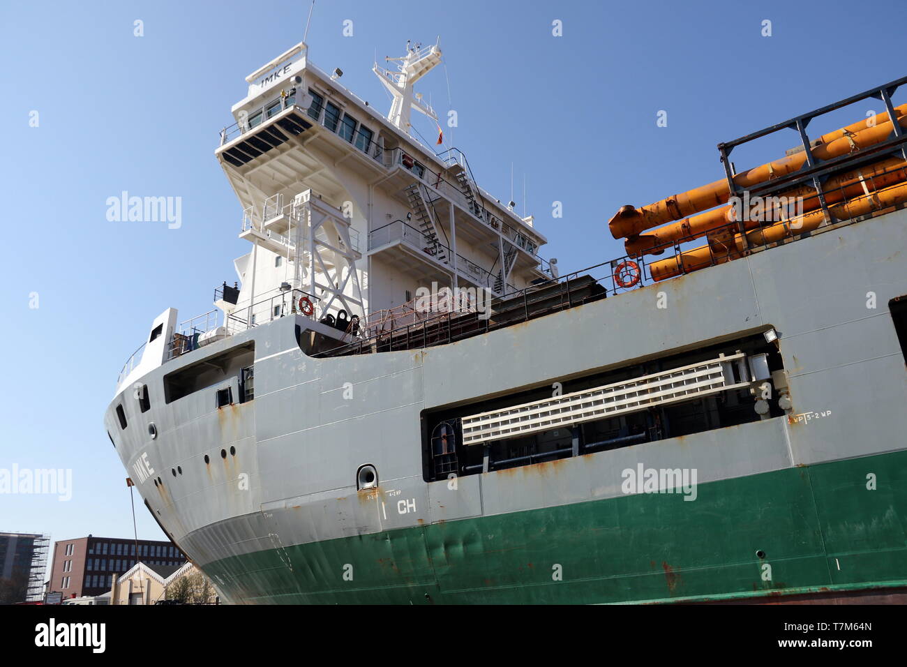 Le navire de charge lourde Imke est le 15 avril 2019 dans le port de Bremerhaven. Banque D'Images