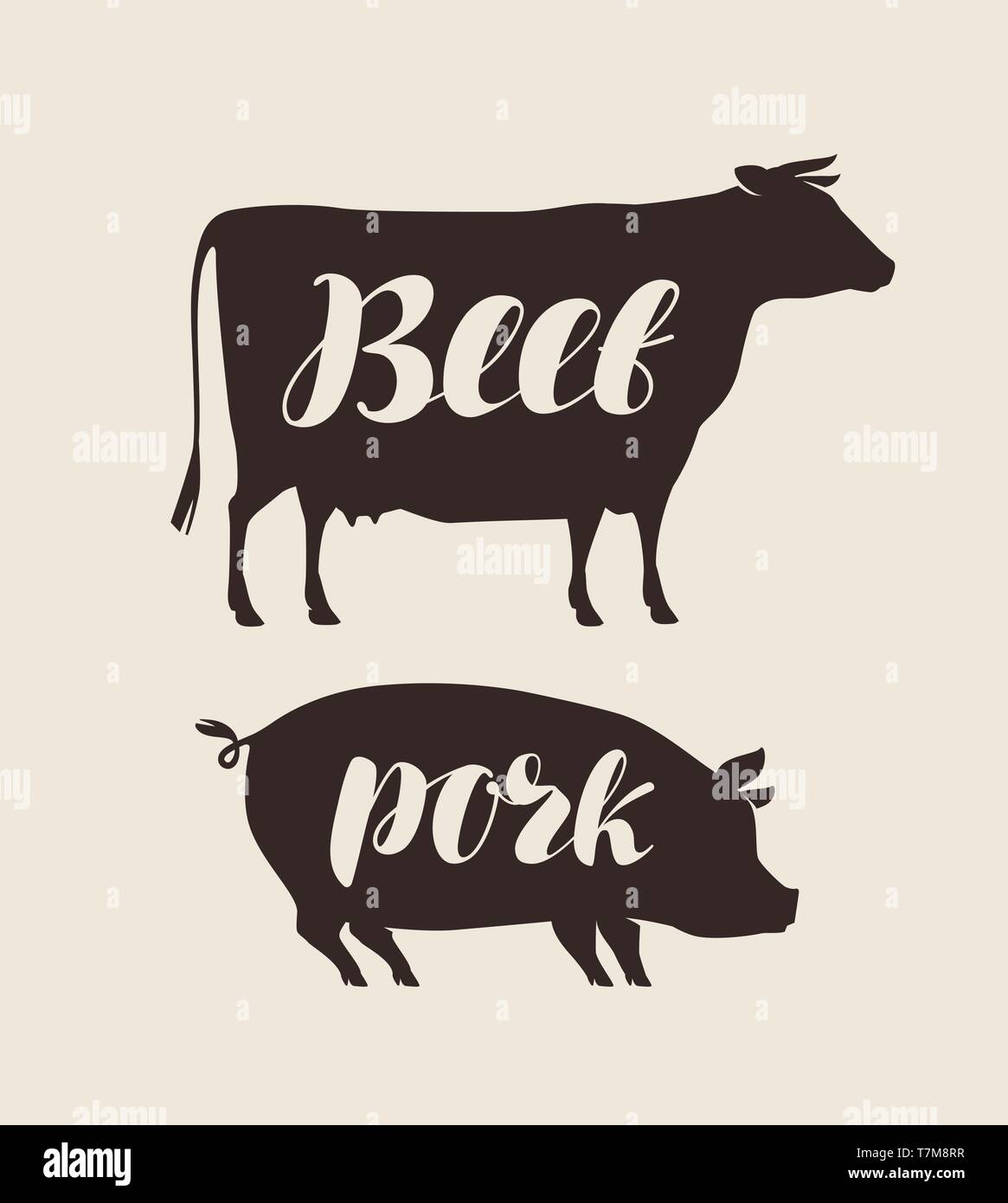 Les animaux de ferme. Boucherie, viande fraîche vector illustration Illustration de Vecteur