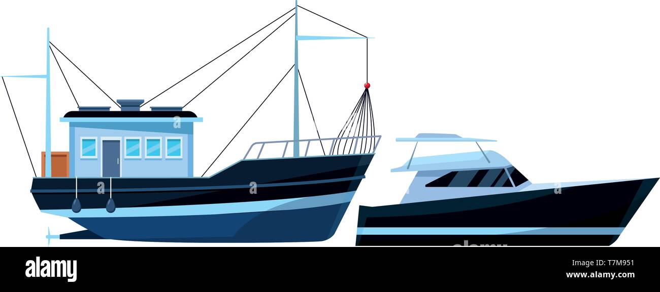 Bateau de pêche maritime et yatch Illustration de Vecteur