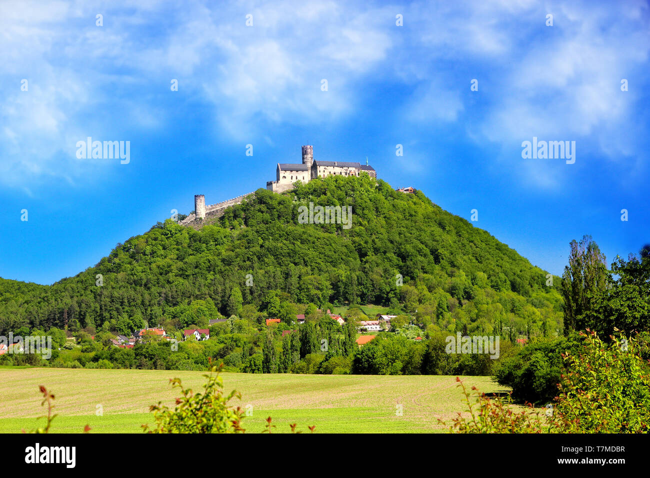 Le château de pierre sur la colline avec s ciel bleu Banque D'Images