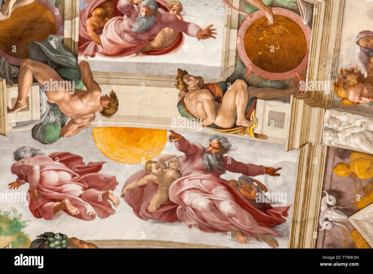 Plafond de la Chapelle Sixtine de murales, Cité du Vatican, Rome, Italie Banque D'Images