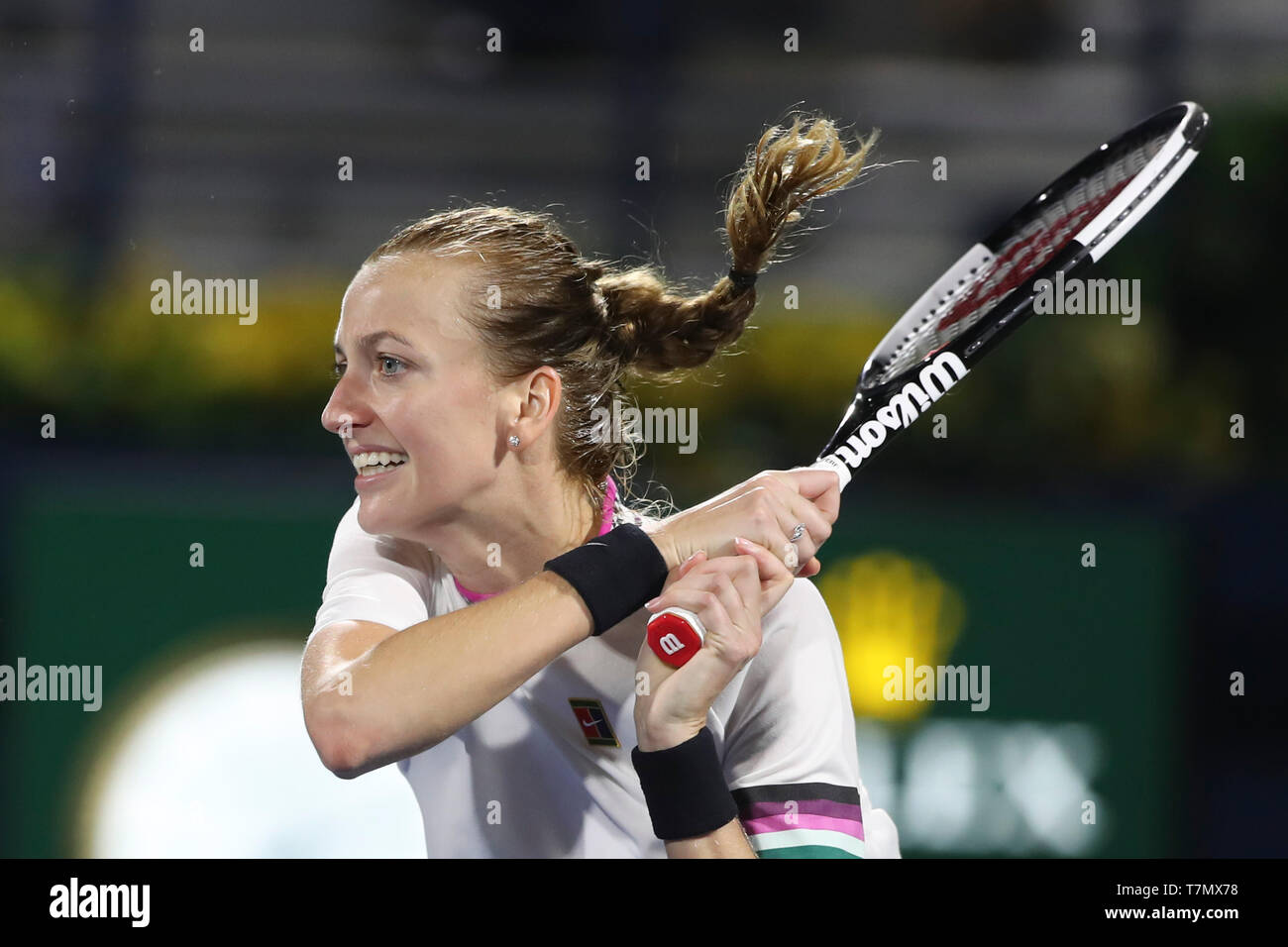 Le joueur de tennis tchèque Petra Kvitova jouant pendant Dubai Tennis Championships 2019, Dubaï, Émirats Arabes Unis Banque D'Images