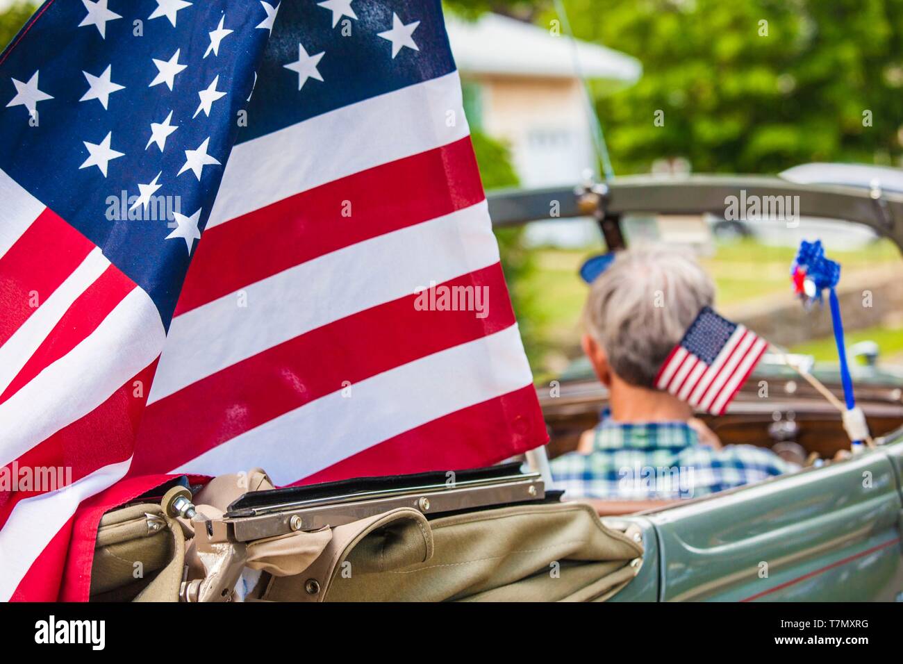 United States, New England, Massachusetts, Cape Ann, Rockport, quatrième de juillet Parade, drapeaux américains Banque D'Images