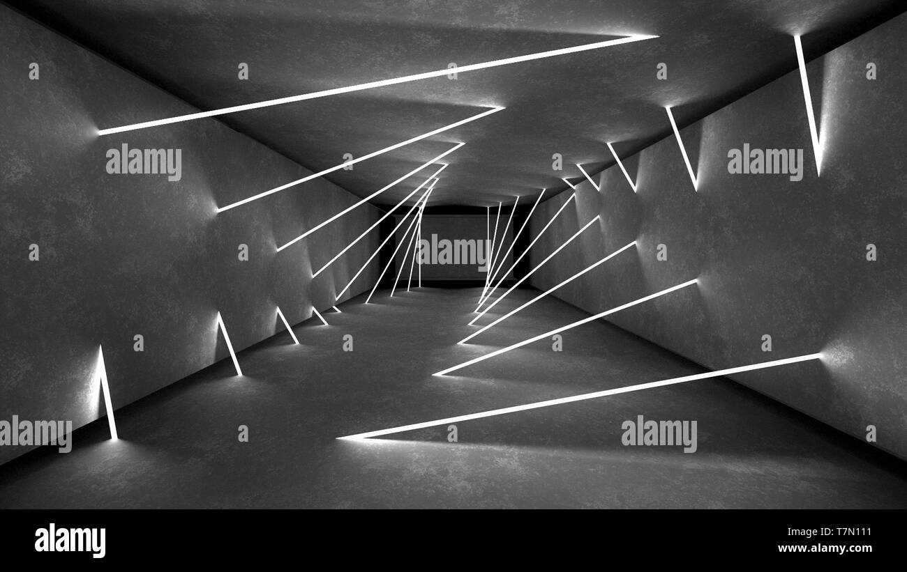 Club de nuit Eclairage intérieur 3D render pour show laser. Les lignes brillantes. Résumé fond fluorescent. Chambre néon fond du couloir. Light abstract Banque D'Images