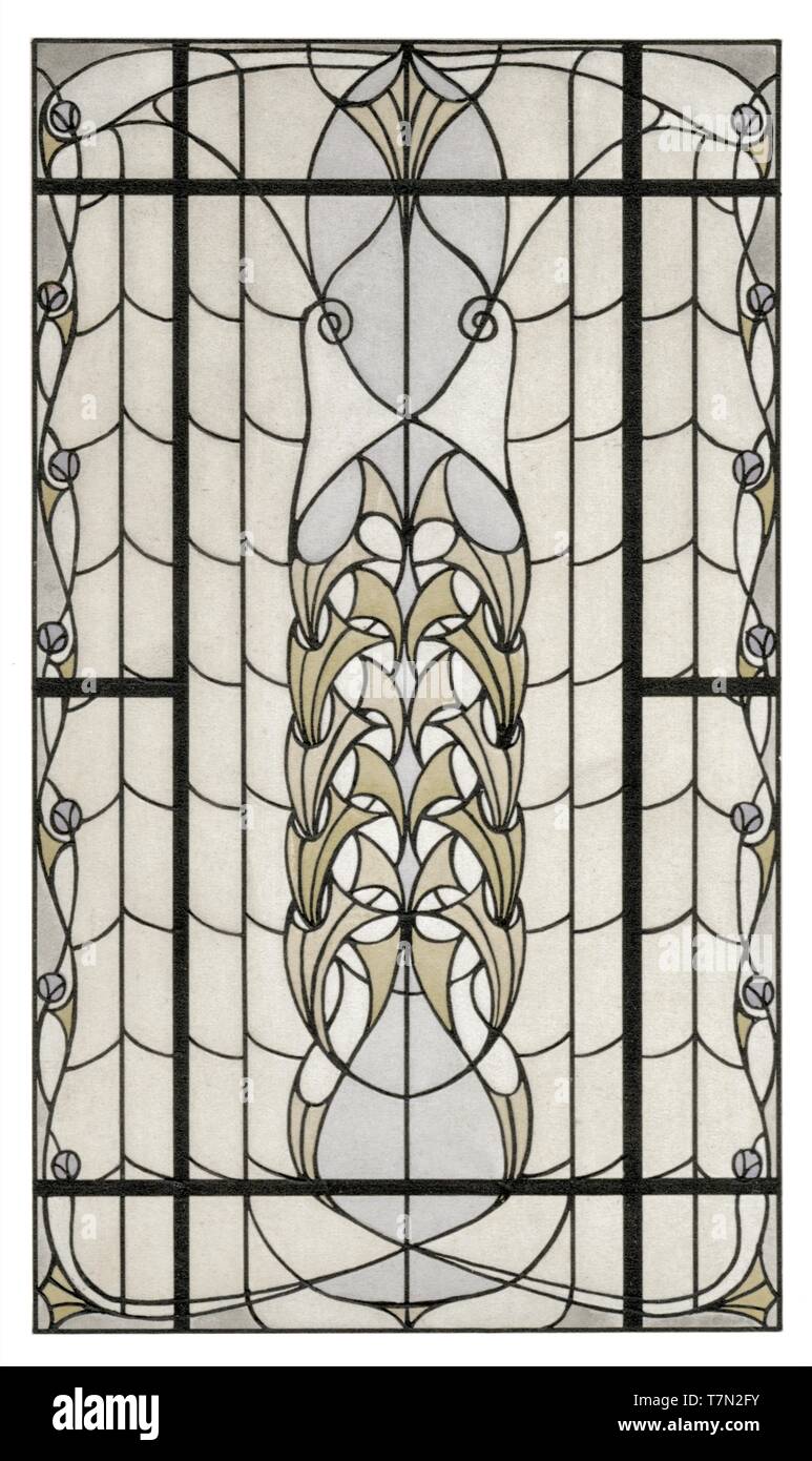 Vitraux, 2 modèles : Floral, Abstract - vintage Art Nouveau par illustration vitrail artistique 1911 Banque D'Images