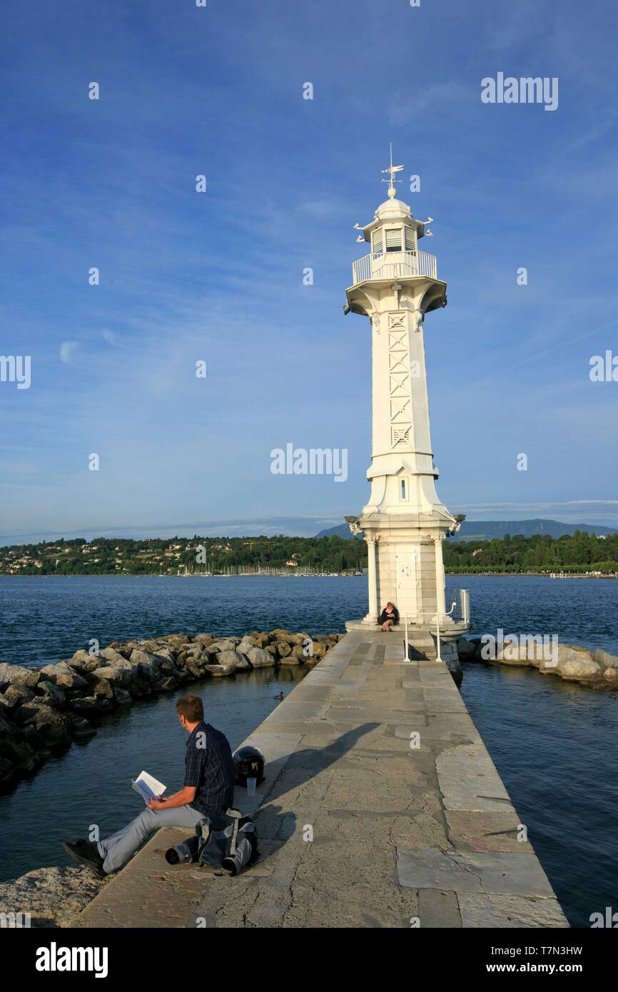 La Suisse, Genève, rade de Genève, de la jetée et Phare Pâquis Banque D'Images