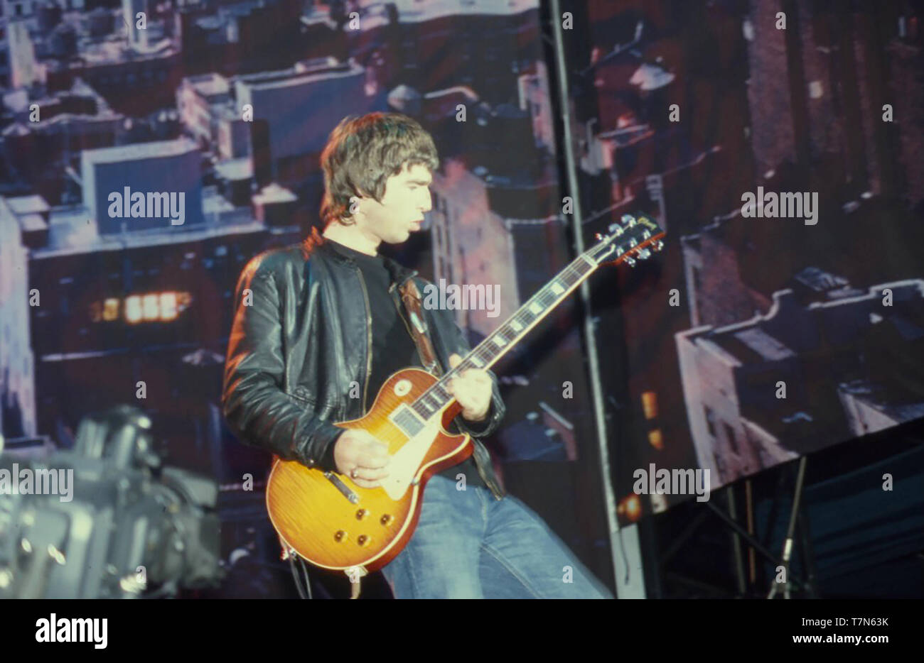 Groupe de rock britannique oasis avec Noel Gallagher en août 2000 Banque D'Images