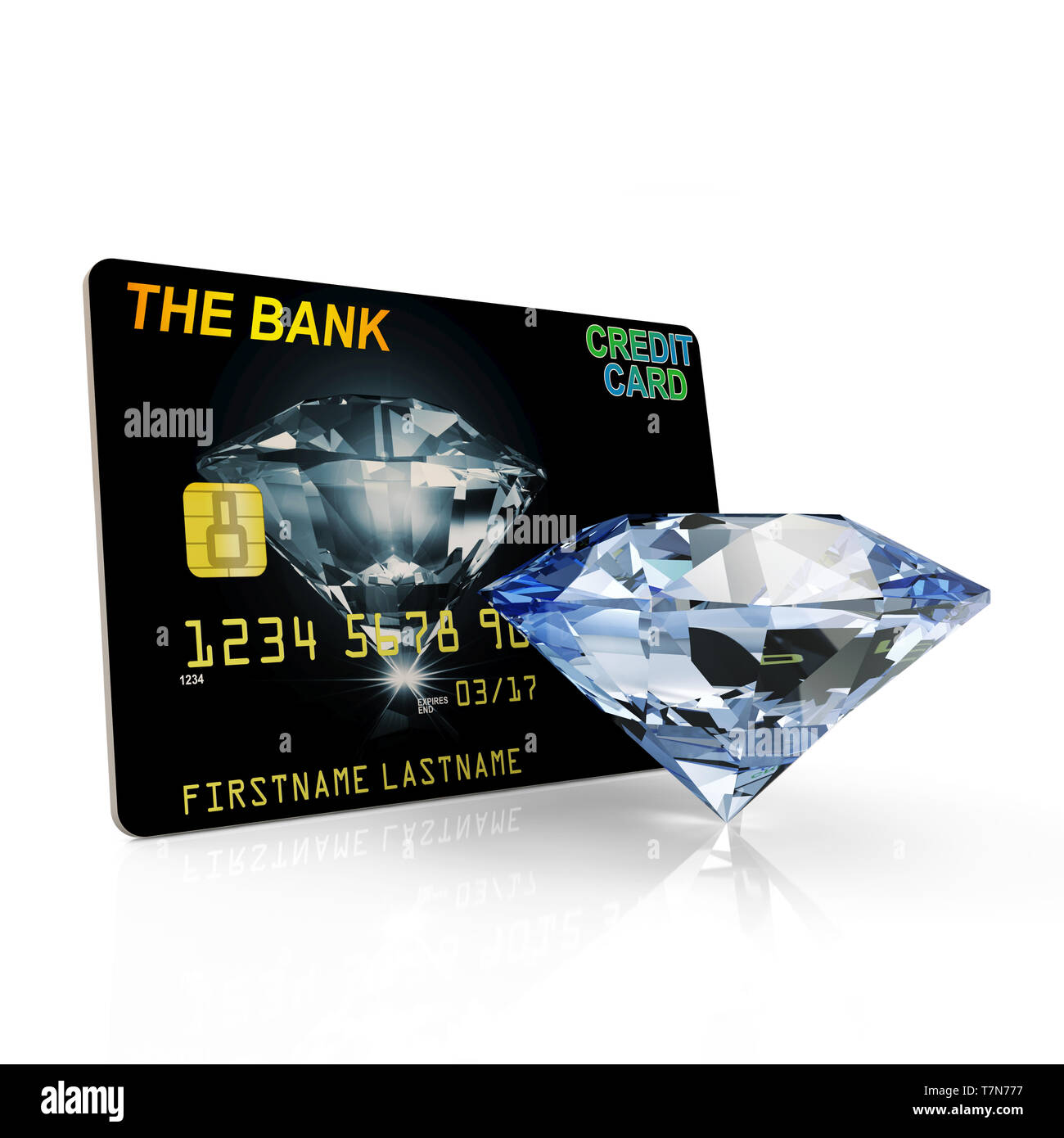 Carte de crédit avec Diamond isolé sur fond blanc Banque D'Images