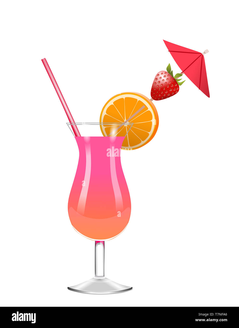 Cocktail Fraise et orange sur fond blanc Banque D'Images