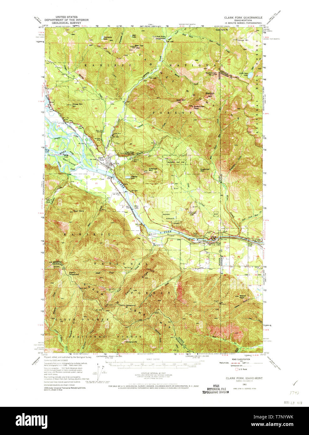 Carte TOPO USGS Idaho ID Clark Fork 2389801951 62500 Restauration Banque D'Images