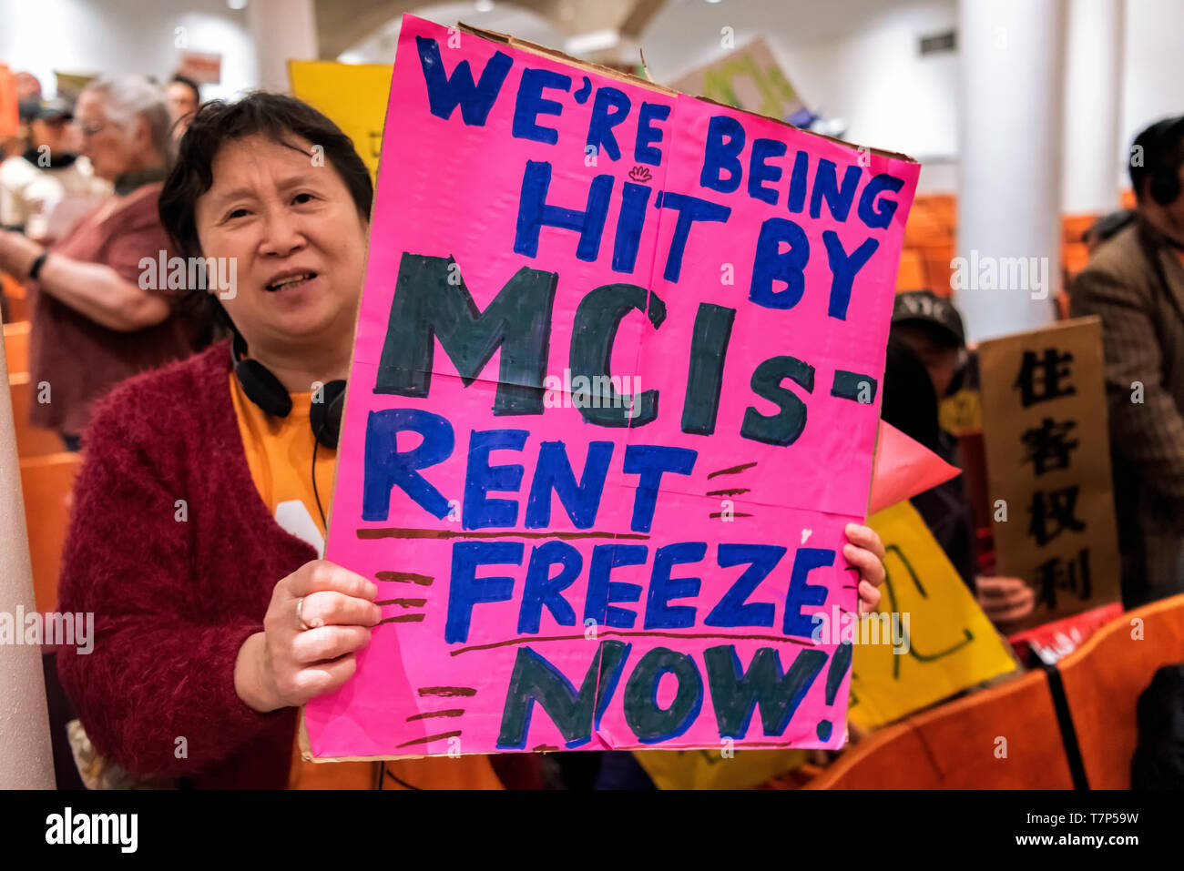 New York, États-Unis. 07Th Mai, 2019. Les locataires se sont ralliés à la NYC Louer Lignes directrices réunion du Conseil au cours de la Cooper Union à Manhattan. Les locataires, les militants et les organisateurs communautaires ont exigé plus d'augmentations de loyer pour les locataires à louer appartements-stabilisées. Crédit : La Société Holtermann-Gorden/Pacific Press/Alamy Live News Banque D'Images