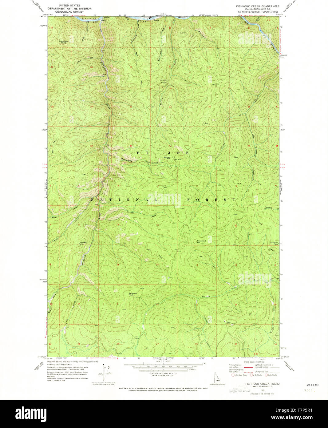 Carte TOPO USGS Idaho ID Fishhook Creek 2361171969 Restauration 24000 Banque D'Images