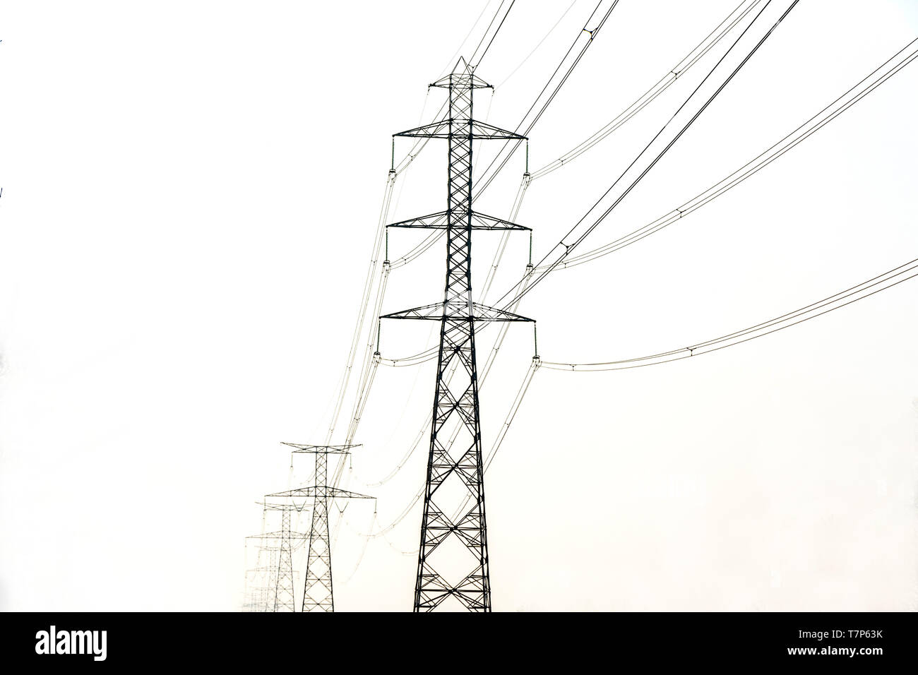 Pylônes de lignes haute tension, Auvergne-Rhone-Alpes, France Banque D'Images