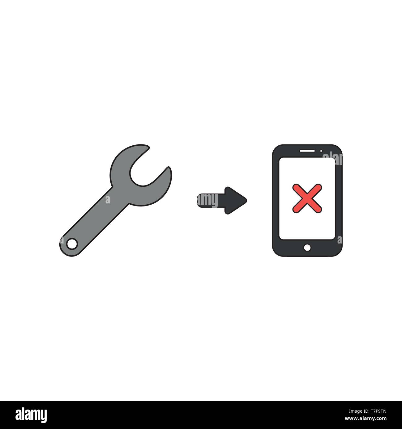 Icône vecteur notion de réparation smartphone avec clé gris. Illustration de Vecteur