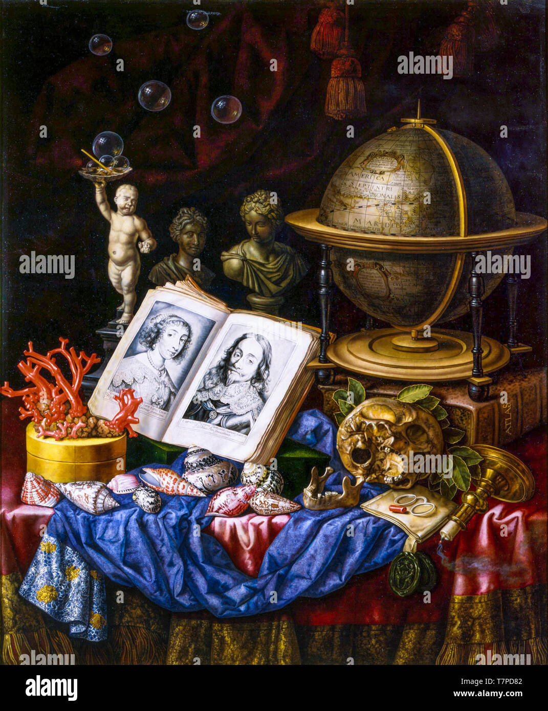 Carstian Luyckx, Allegory de Charles Ier d'Angleterre et Henrietta de France dans une Vanitas Still Life, peinture, vers 1670s Banque D'Images