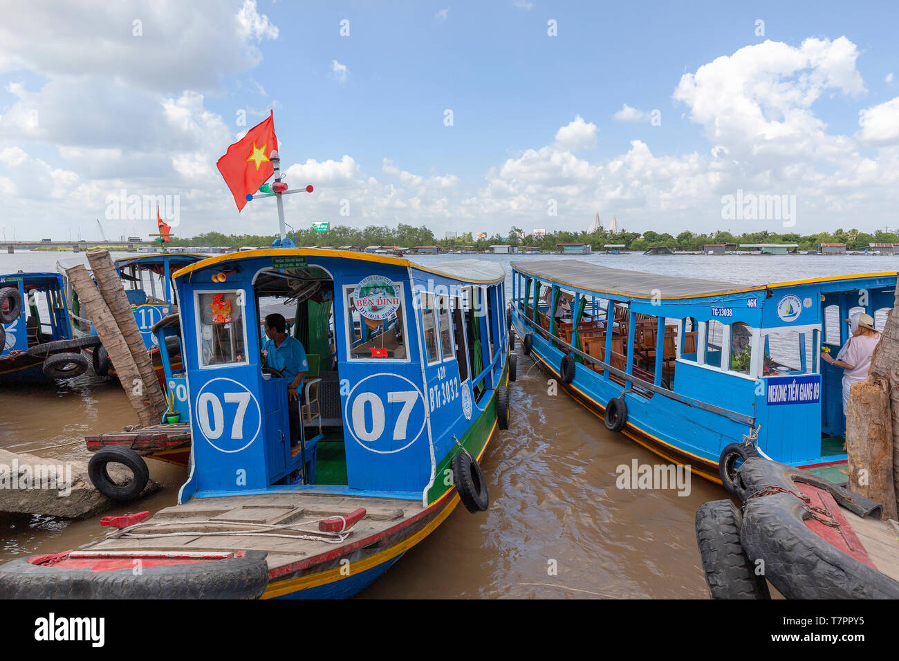 BEN TRE, VIETNAM - février 2019 ; des bateaux sur le Mékong Banque D'Images