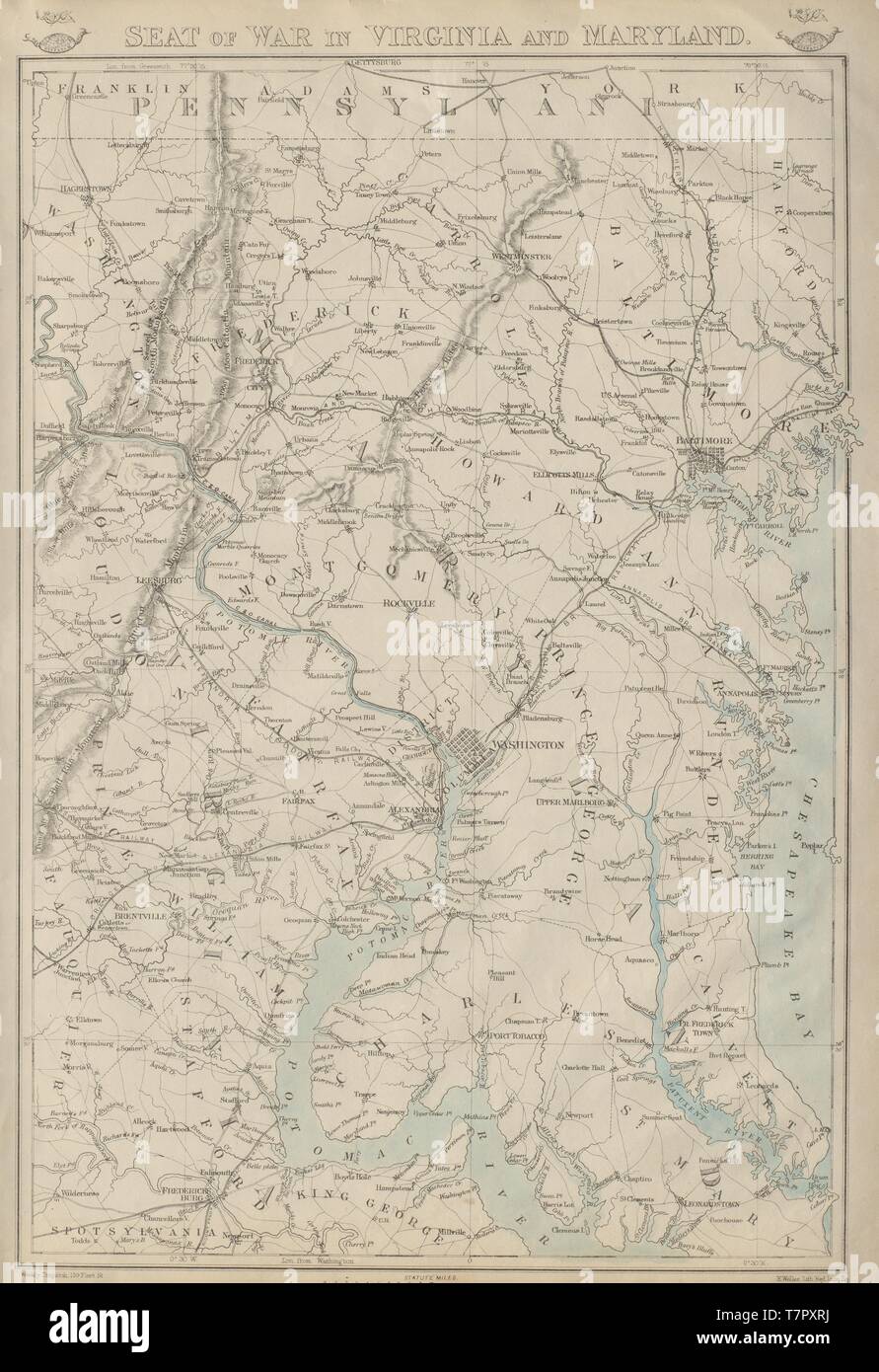 Guerre de sécession guerre de siège en Virginie et dans le Maryland. DC Baltimore. Carte 1863 WELLER Banque D'Images