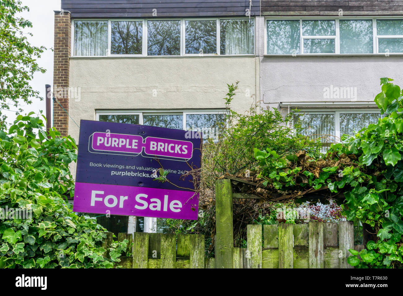 Un des agents immobiliers en ligne briques Violet' À VENDRE Inscrivez-vous ou un conseil sur une propriété à Bromley, dans le sud de Londres. Banque D'Images